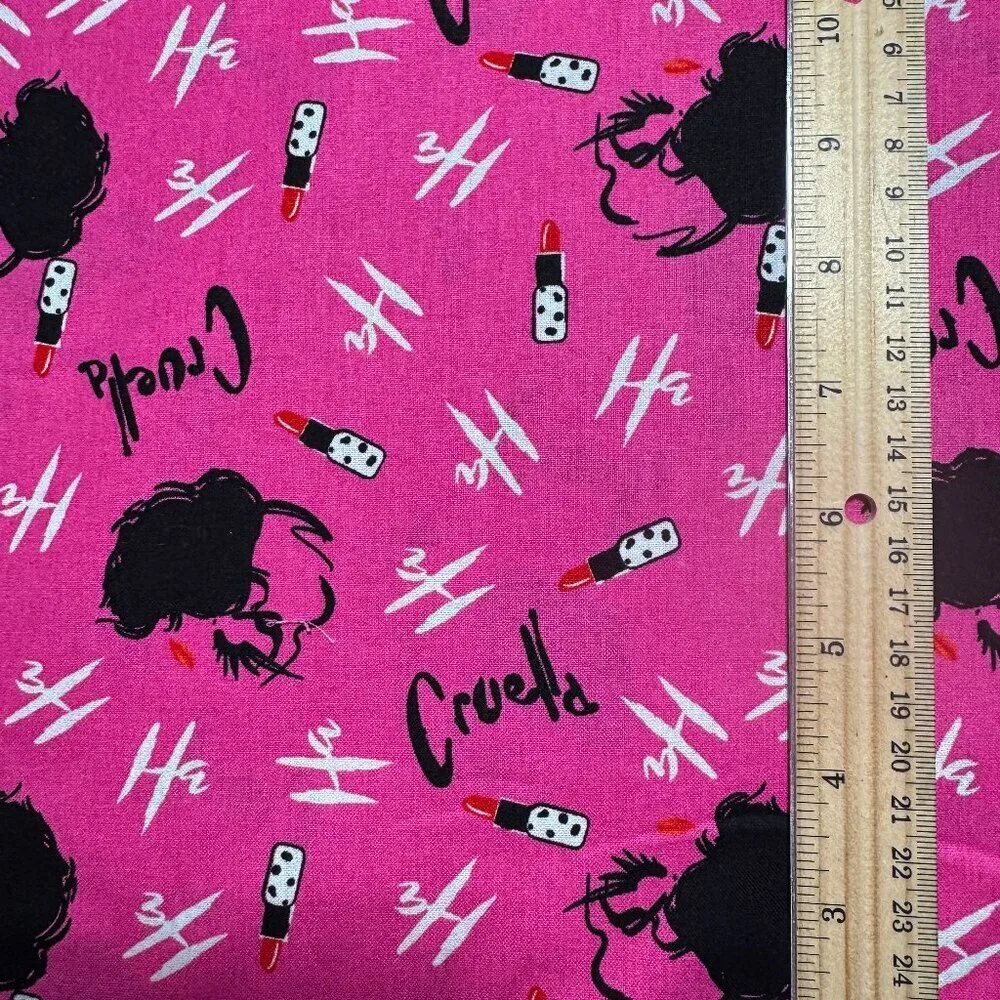2 yards Cruella Disney Lipstick Toss with Logo Cotton Fabric #BT
